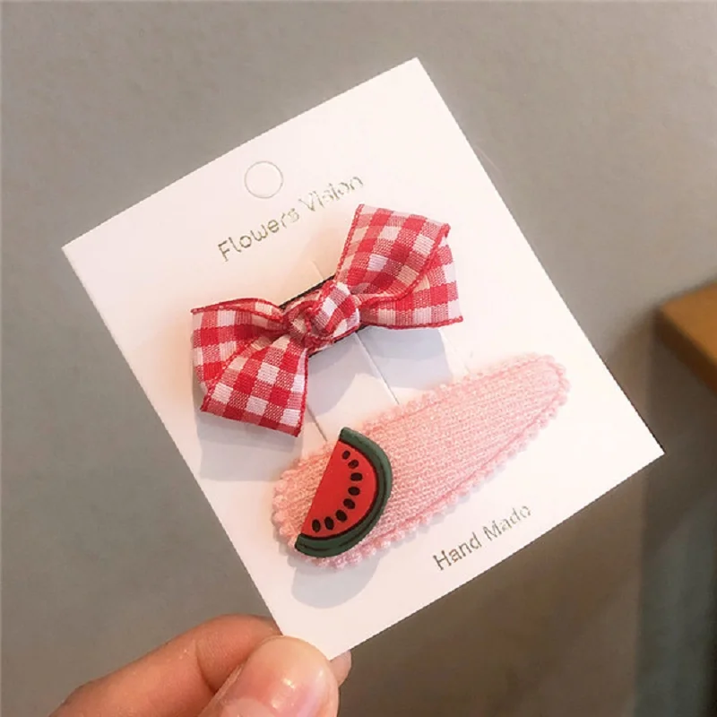 

2021 Spring Summer New Korean Style Lovely Child Jewelry Fruit Hairpin Cartoon Bow BB Clip Girl's Headdress Hair Accessories