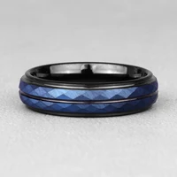 tungsten black blue rhombus cut mens rings simple charm luxury for gentleman male boyfriend jewelry creativity gift wholesale