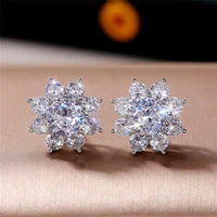 huitan luxury crystal flower stud earrings brilliant cubic zirconia romantic women accessories party daily wear fashion earrings