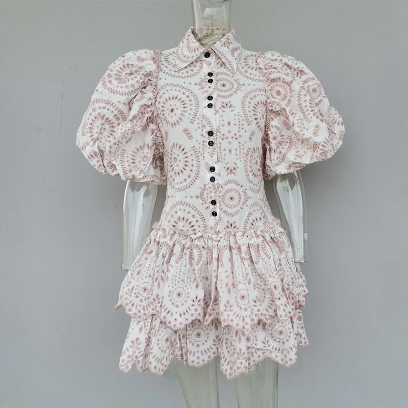 TWOTWINSTYLE Повседневное Платье с принтом Для женщин лацканами буфами на рукавах