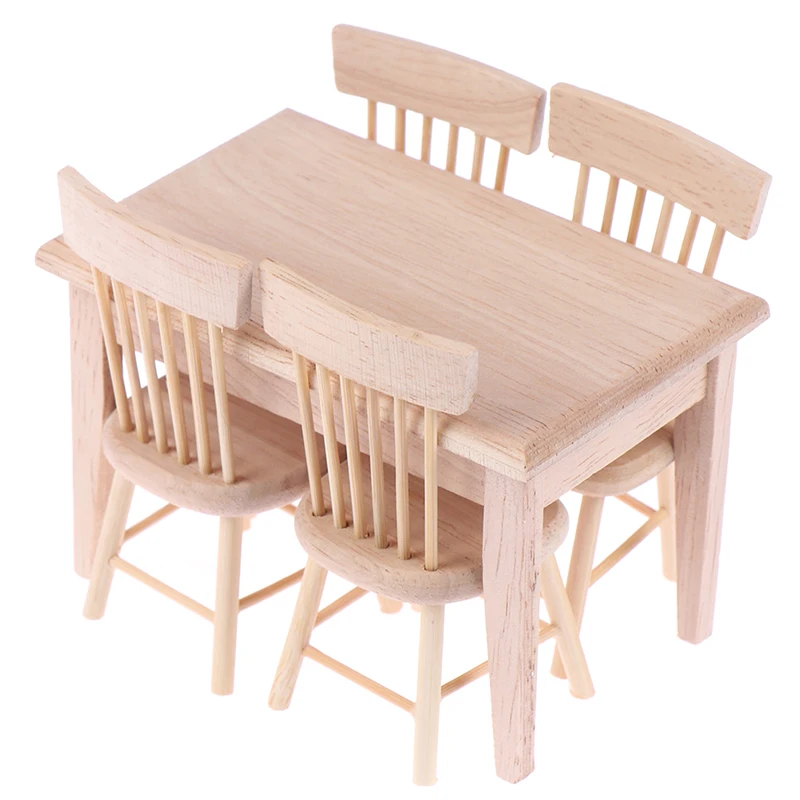 

1Set Dining Table Chair Model 1:12 Dollhouse Miniature Wooden Furniture Toy Set dollhouse diy