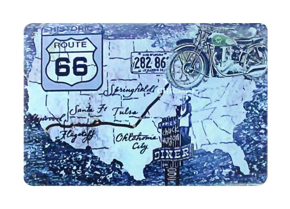 

Cottage Farm Kitchen Plaques Route 66 Motorcycle Tin Metal Sign Farmhouse Decor Kitchen Vintage