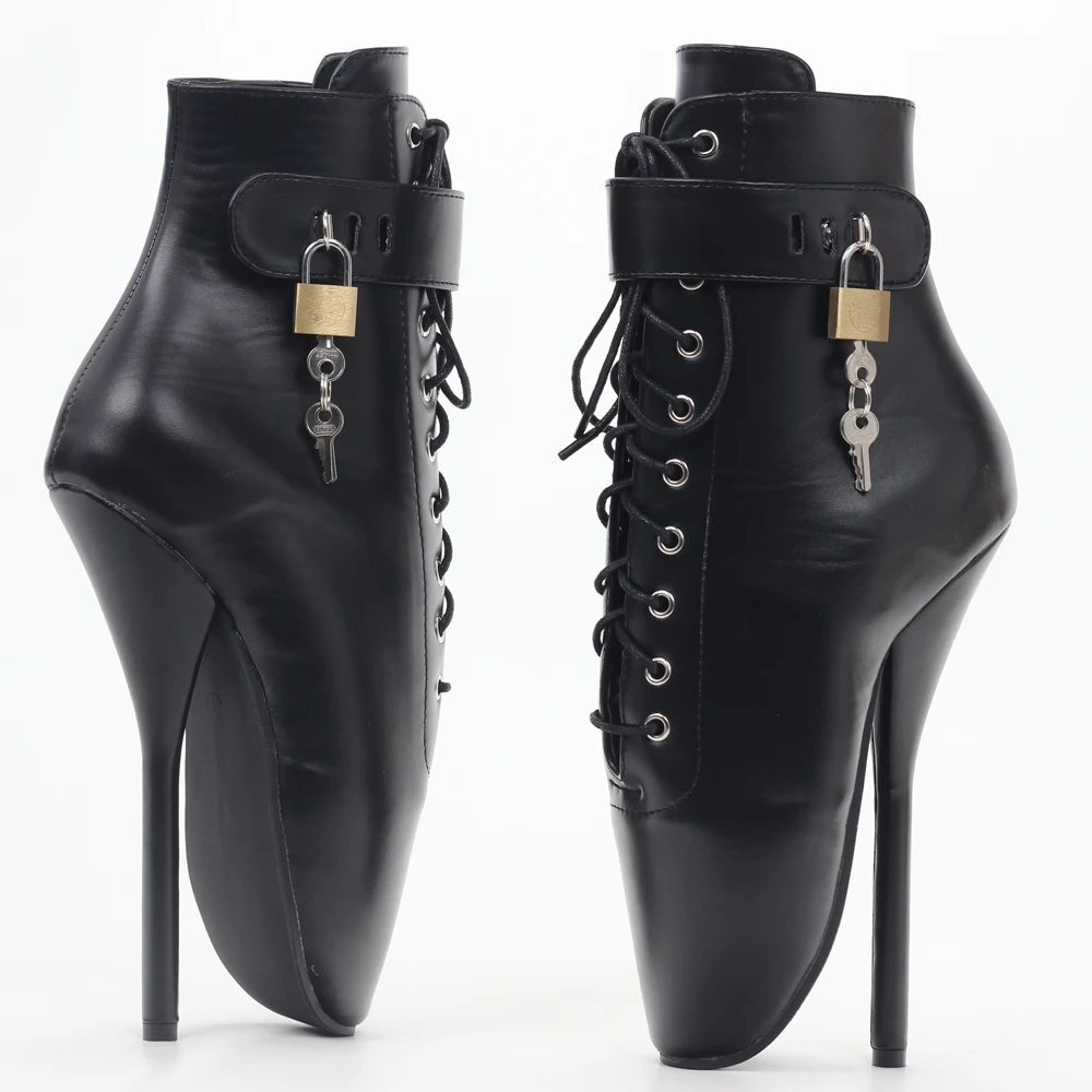 Murah Sepatu Balet Dapat Dikunci Gaya Baru Sepatu Ujung Runcing Hak Tinggi 18CM Sepatu Fetish Seksi Ukuran 36-46