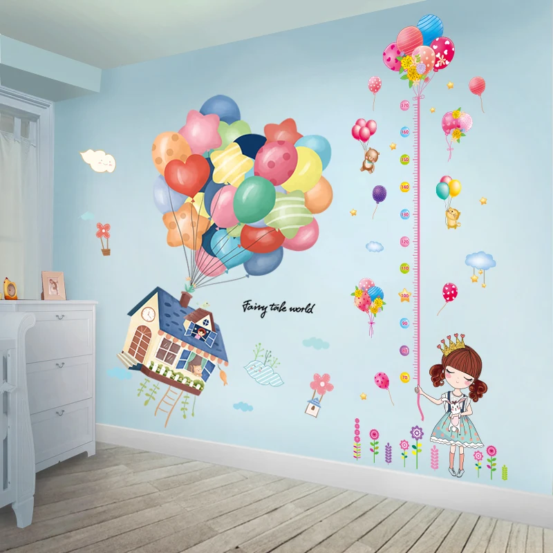 

Colorful Balloons Wall Stickers DIY Cartoon Girl Height Measure Wall Decals for Kids Rooms Baby Bedroom Nursery Home Decoration