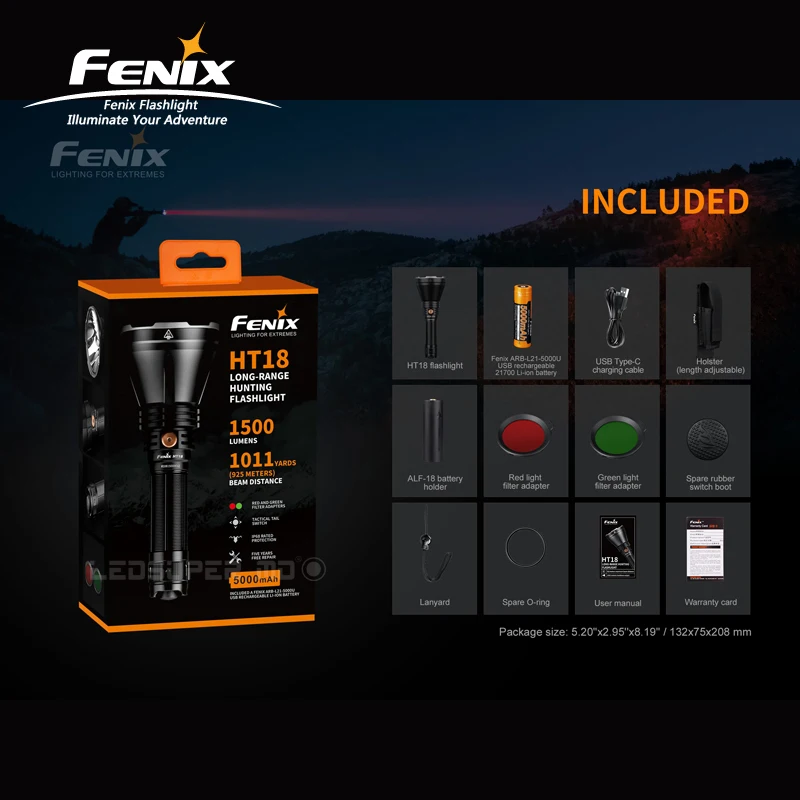 Фонарик для охоты Fenix HT18 CREE XHP35 925 М светодиодный ность луча 1500 лм литий-ионный