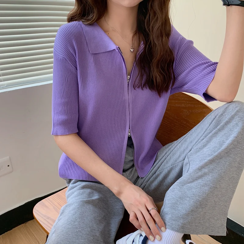 Летняя приталенная маленькая рубашка тонкое пальто на молнии уличный свитер из