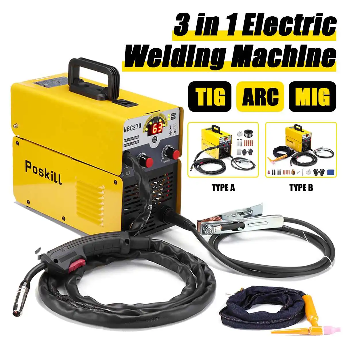 Mig Welder Semi-Automatic 220V Inverter Tig Argon Arc Gas-Less 3 in 1 Synergy MIG ARC TIG Welding Machine | Инструменты