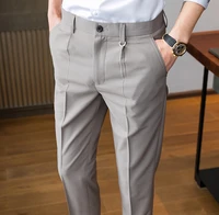 spring and summer 2021 mens high quality slim solid color pleated suit pants mens party wedding dress business ankle pants