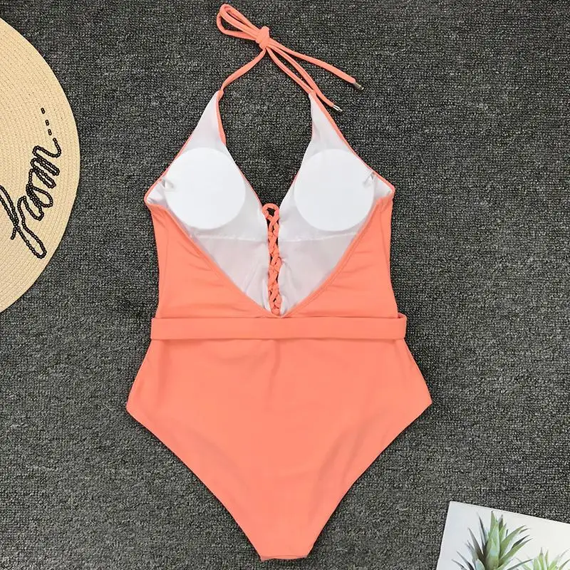 

New Sexy Hollow Out One Piece Swimsuit Women Belt Swimwear Bodysuit Swimsuit Push Up Monokini Solid Bathing Suit Beachwear