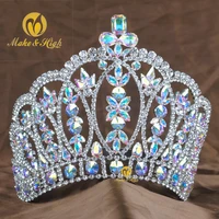 women large ab stone crystal queen tiaras and crowns pageant prom diadem hair ornaments wedding hair jewelry accessories