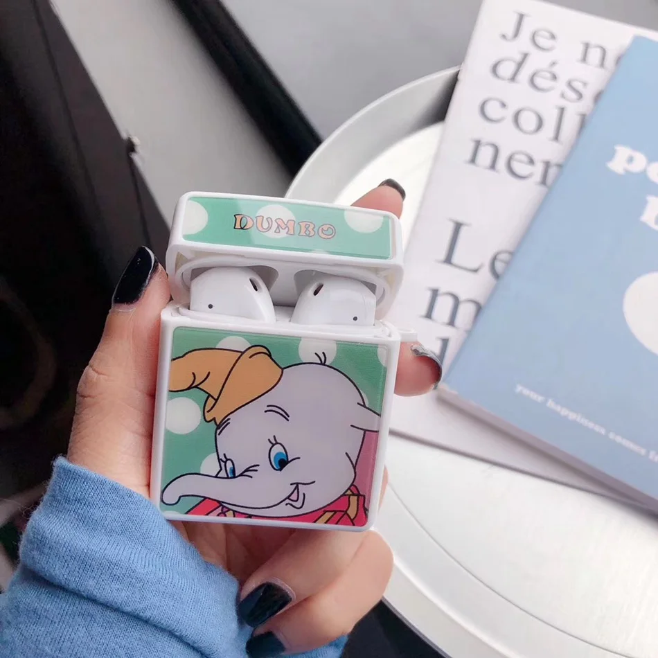 Green Dumbo Для AirPods случае 3D мультяшный наушник чехол для Apple Airpods 2 забавные интимные аксессуары защитную крышку с палец кольцо ремень - Цвет: Green Dumbo