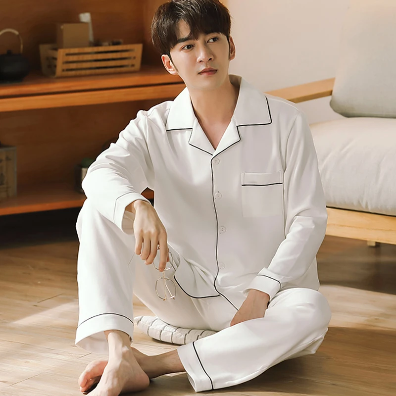 

Winter 100% Cotton Pajamas for Men Sleepwear Lounge Grey Pyjama Homme White Pijamas Hombre Invierno Cotton PJ Set Home Clothes