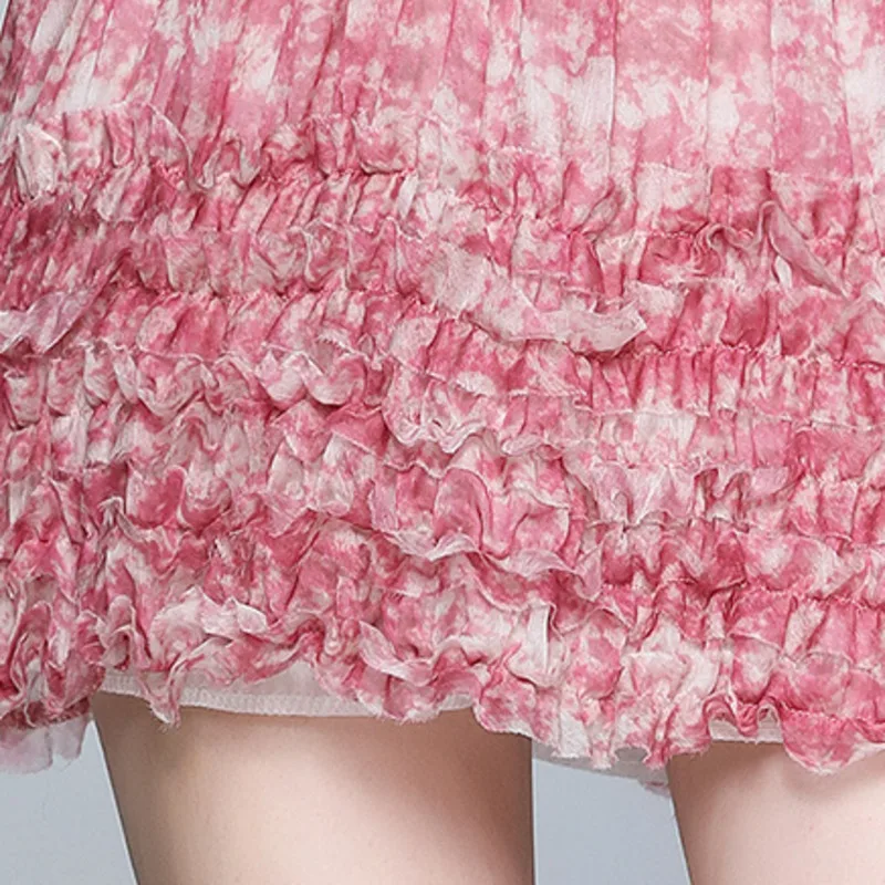 

2021 Summer fashion Elegant women Printed Chiffon Party Beach Dress Lantern Sleeve V-Neck Ruffles Dresses vestido de mujer new