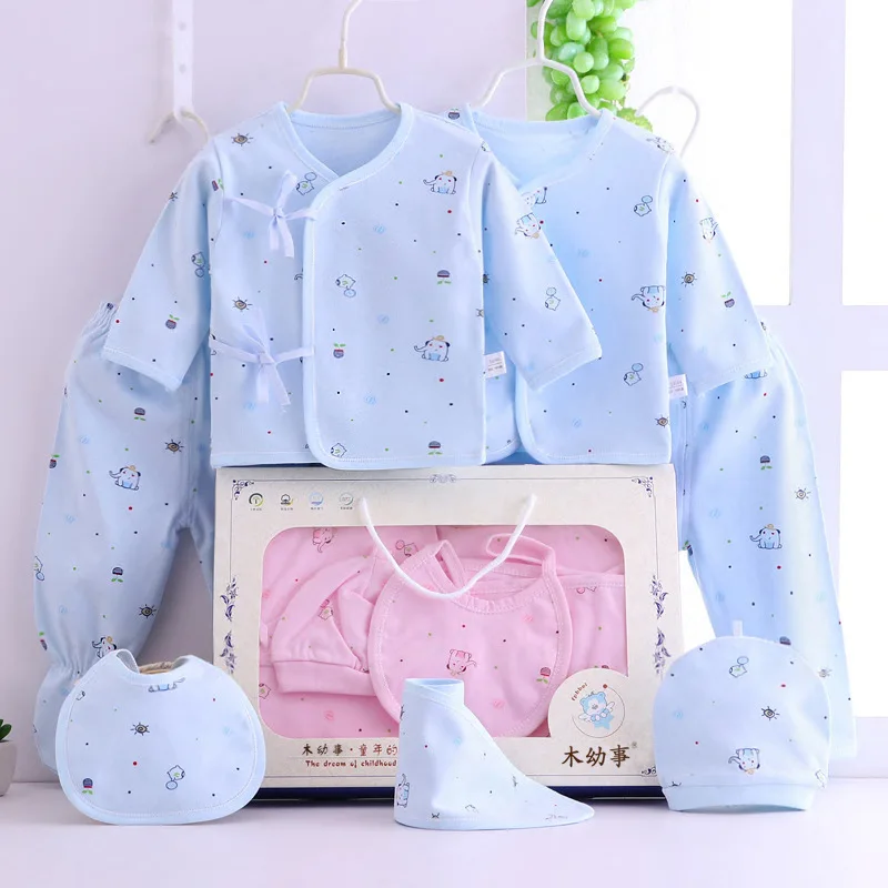 

7Pcs Newborn Baby Girls Boys Clothing Sets 2021 New Spring Autumn Infant Cartoon Print Sets With Hats Bibs Belts Toddler Clothes