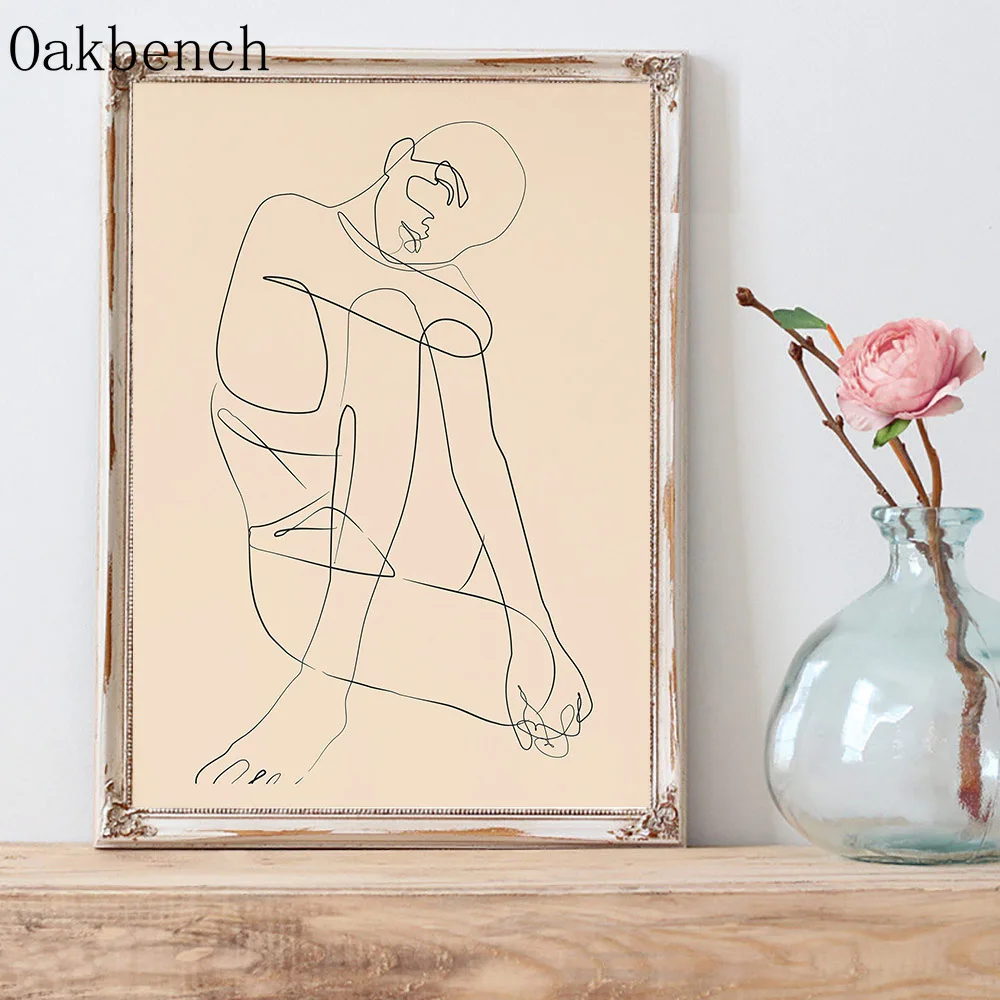 Абстрактное искусство рисование на холсте Женская картина тонкой линии