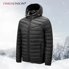 TIMESUNION Зима Теплая Водонепроницаемая Куртка Мужчины 2021 Новая Осень Толстые Капюшоном Парки Мужчины Мода Повседневная Тонкий Куртка Пальто Мужчины