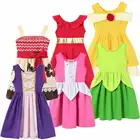 Летнее платье принцессы для маленьких девочек, От 2 до 10 лет, хлопковое ТРАПЕЦИЕВИДНОЕ платье без рукавов с круглым вырезом, детская сказочная одежда