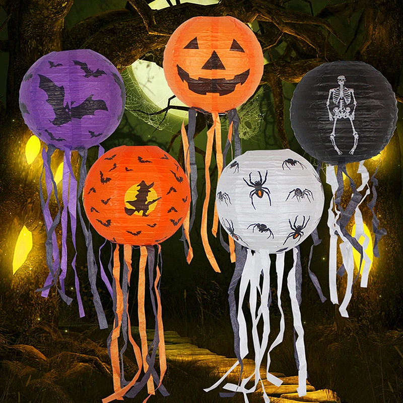 Halloween Pumpkin Lights Glowing Paper Lanterns Portable Four Colors Venue Party Arrangement Props Lighting | Дом и сад