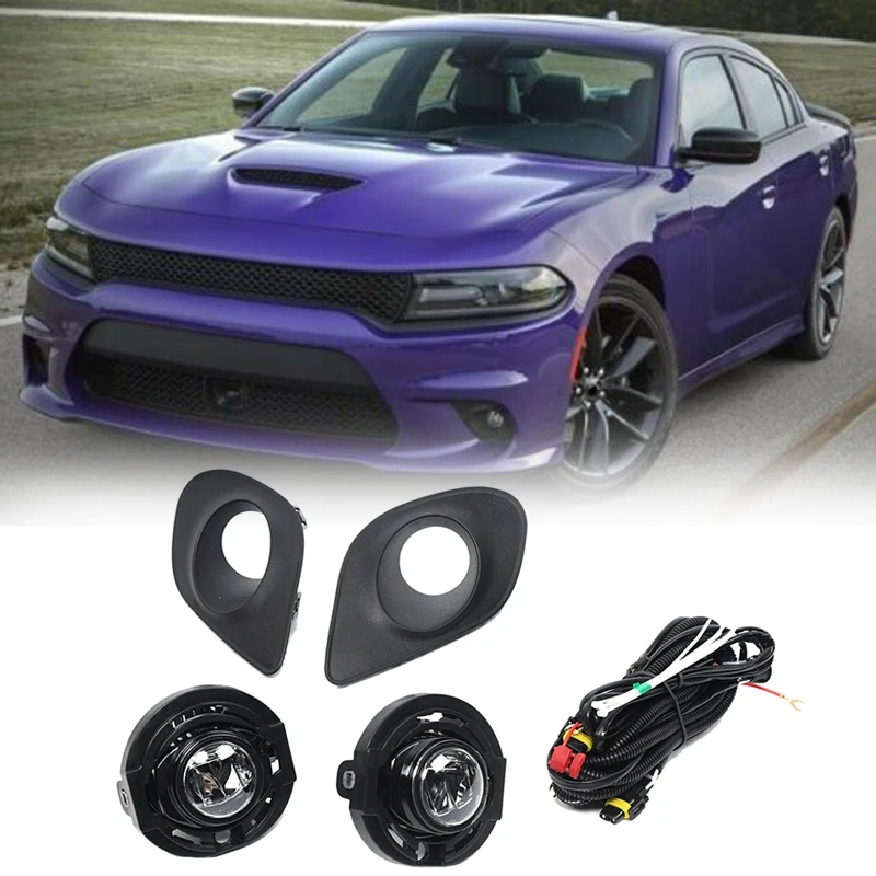 

Car Clear LED Fog Light Kit + Switch Bezel Wire Fit for Dodge Charger 2015-2019 68280429AA 68280428AA