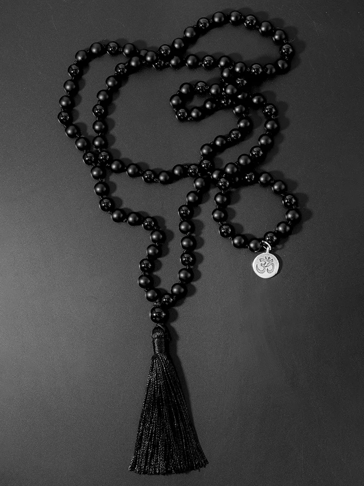 

OAIITE Black Onyx Japamala 108 Beads Necklace Yoga Meditation Energy Handmade Knot Necklace for Women Men Natural Stone Jewelry