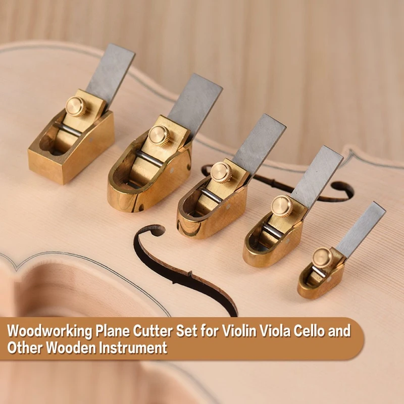 

Dropship-5 Piece Woodworking Plane Cutter Set Curved Sole Metal Copper Luthier Tool Violin Viola Cello Wooden Instrument