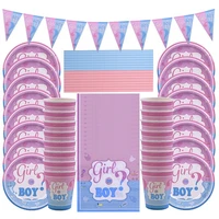 65pcsset gender reveal party disposable tableware boy or girl print dinnerware paper plates cups napkins baby shower supplies