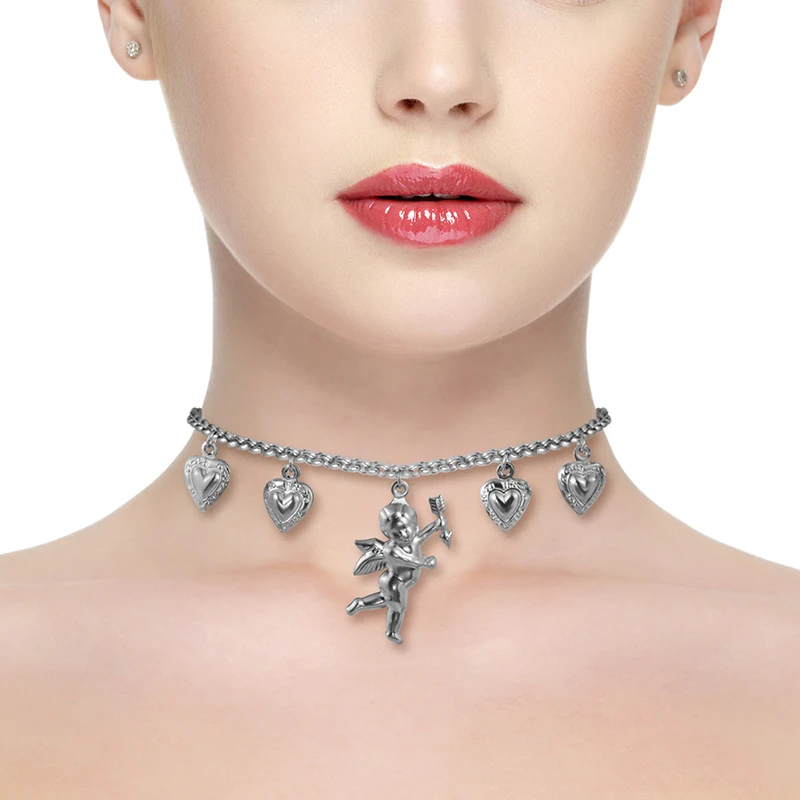 Панк женское романтическое ожерелье с Купидоном классическое из нержавеющей