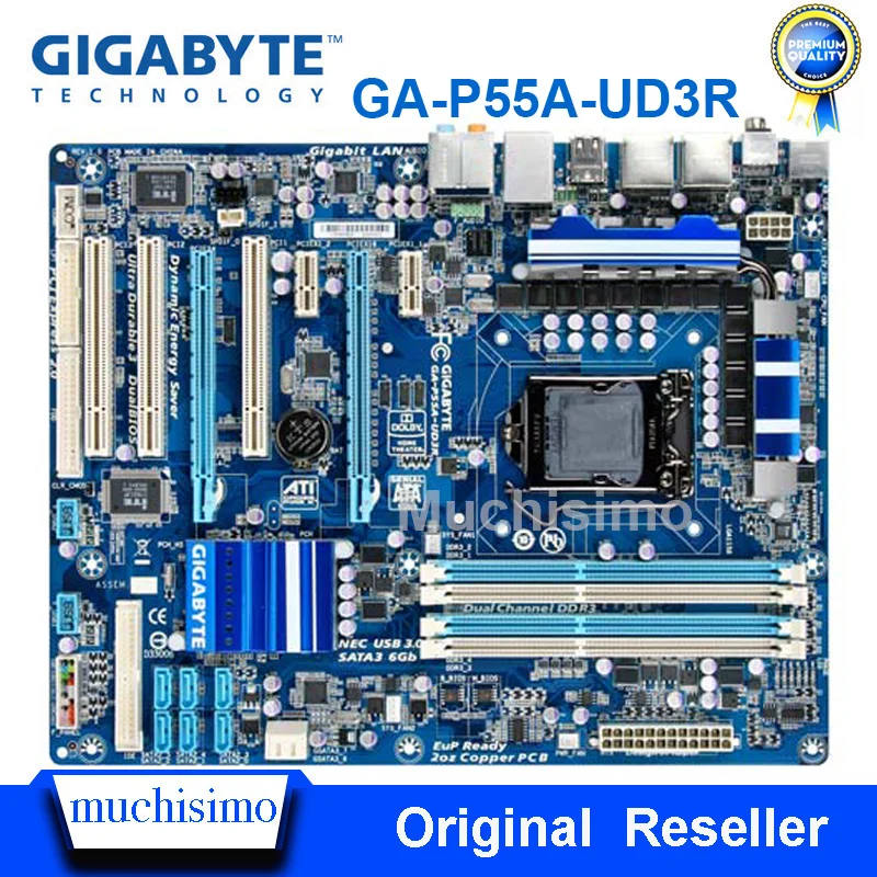 LGA 1156 DDR3 Gigabyte GA P55A UD3R 100% оригинальная материнская плата USB3.0 P55 в настольных SATA3 б/у 16
