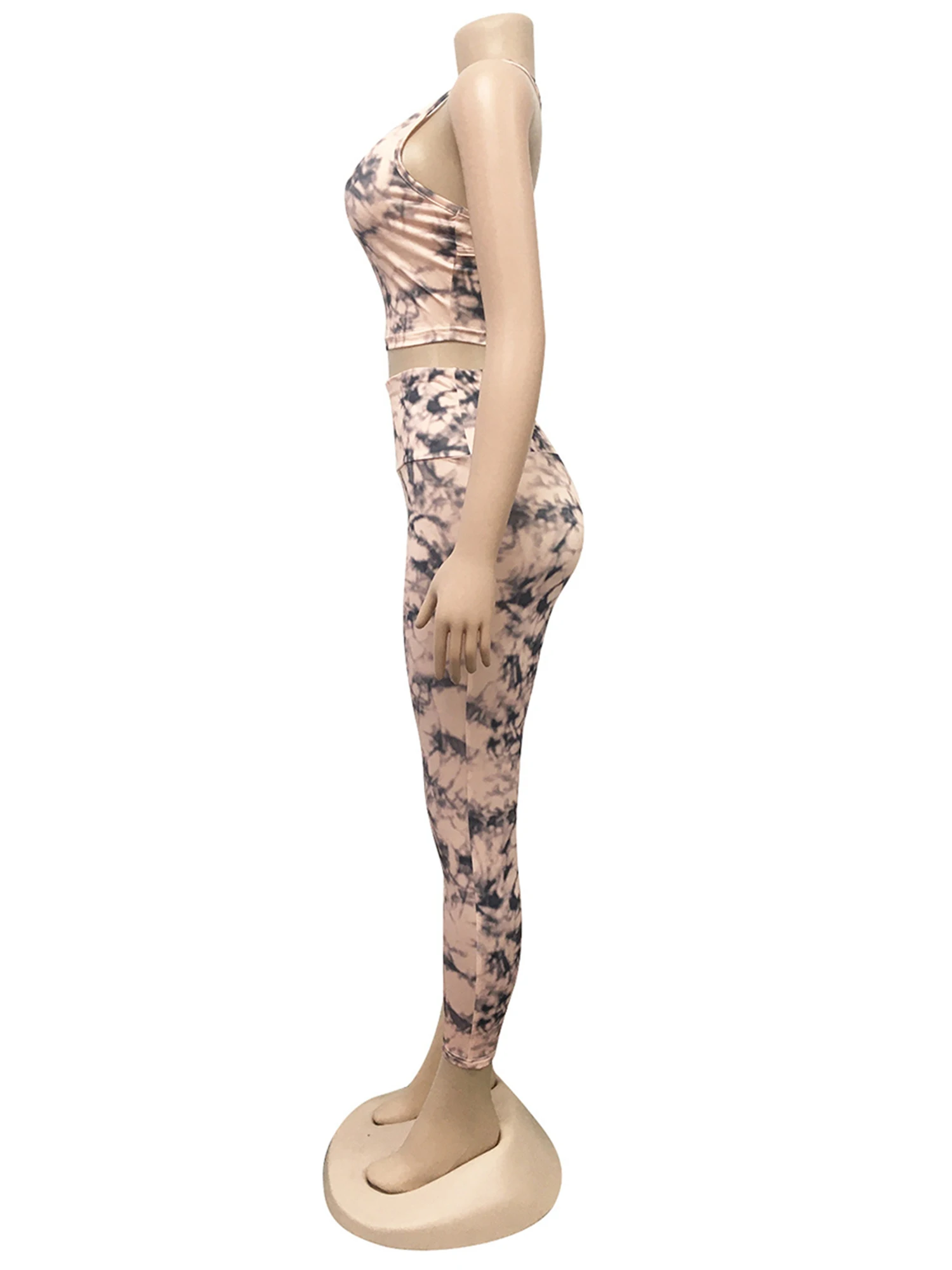 

Women Casual Printed 2 Piece Outfit, Sleeveless Crop Tank Top + High Waist Cropped Pant Clothes Sets