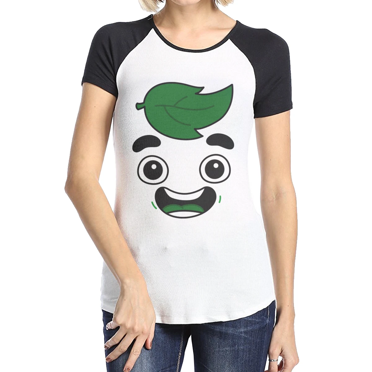 

Guava Juice Face Women's Short Sleeve Raglan Shirts Loose Tops Casual Striped Tunic Tee Funny Print Side Baseball Tshirt