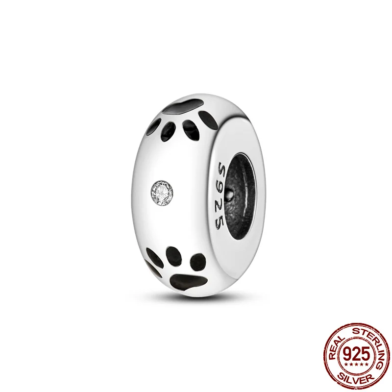

2021New Plata Ornaments Ley 925 Sterling Silver Cat paw diagram Beaded Original Suitable for Pandora Bracelet Ladies DIY Jewelry