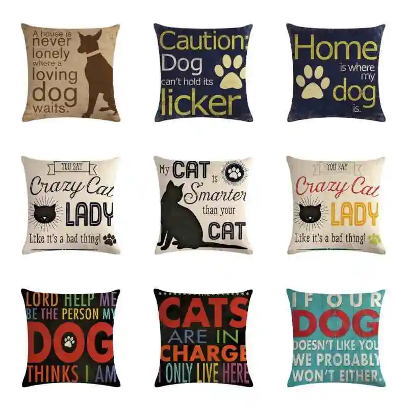 

Fashion 18'' Home Dog Cotton Linen Pillow Case Sofa Car Waist Throw Cushion Cover Decor