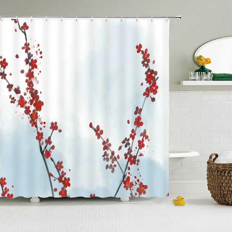 Занавеска для душа с 3d принтом цветов Штора ванной комнаты Современная