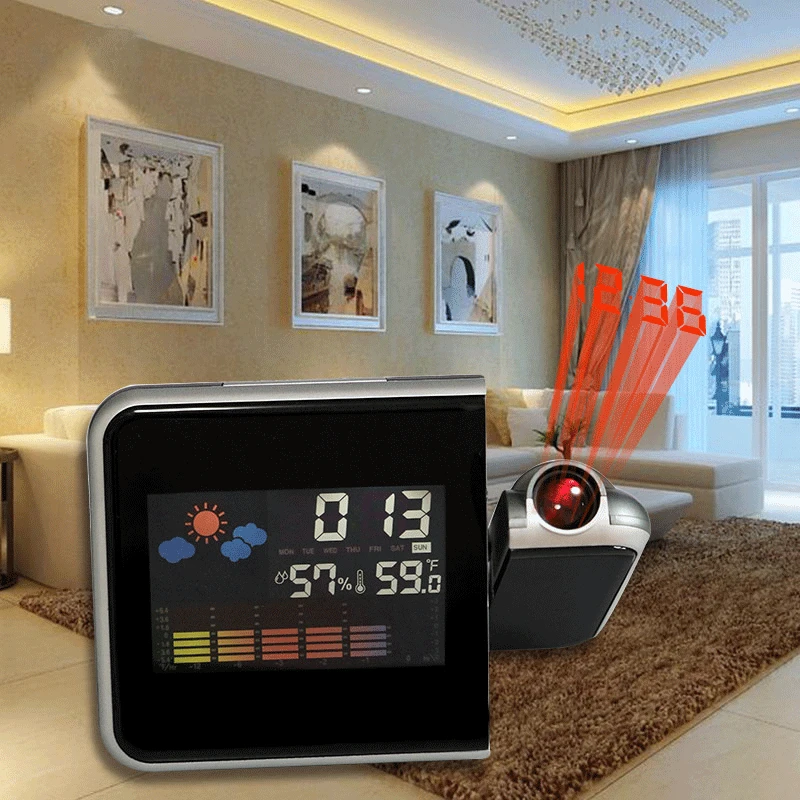 

Innovative rotary projection clock snooze alarm clock LED color screen weather forecast clock intelligent weather clock