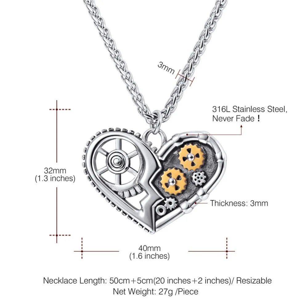 Ожерелье Collare в форме сердца стиле стимпанк мужское механическое ювелирное