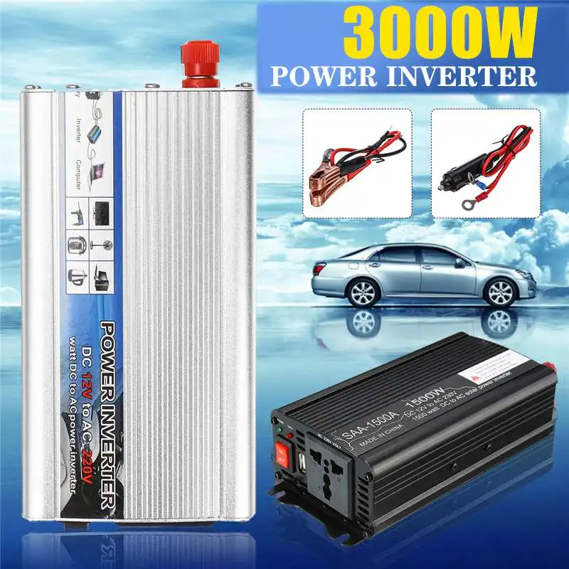 

Inverter MAX 3000W Watt DC 12V to AC 220V Portable Car Power USB Inverter Charger Converter Adapter Modified Sine Wave