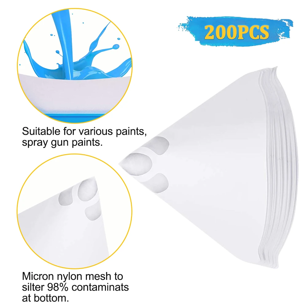 

200Pc Disposable Mesh Conical Nylon Micron Paper Paint Strainer Filter Purifying Straining Cup Funnel 100 Mesh W/Silicone Funnel
