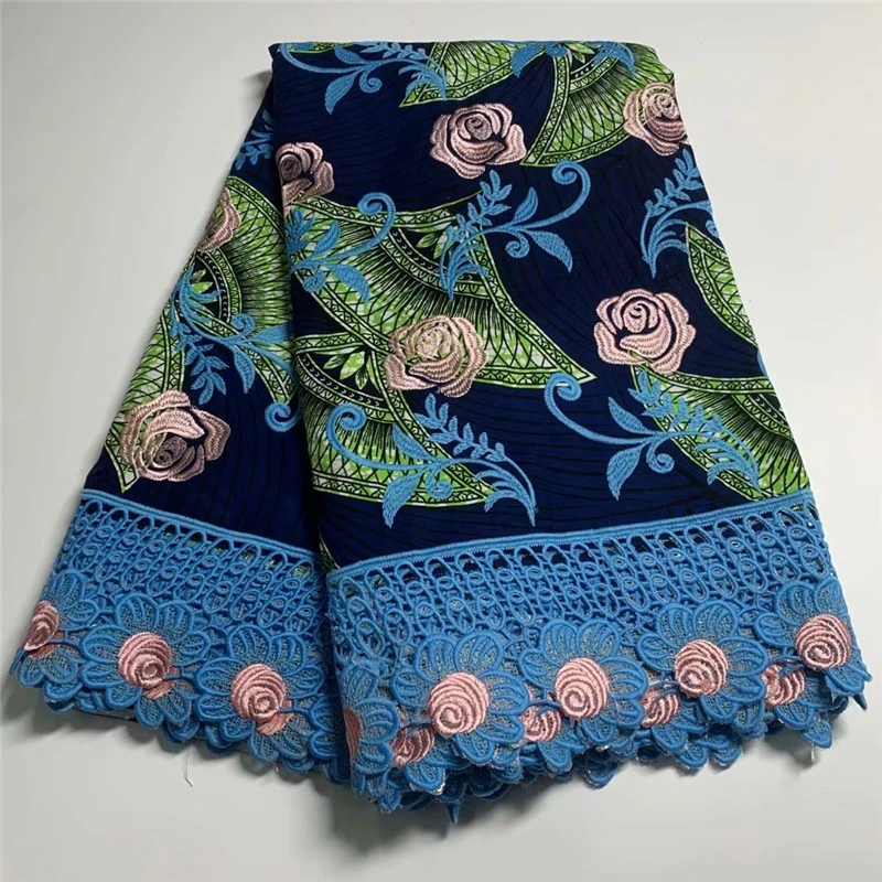 

Real Nice Embroidery Real Batik African 100%Cotton Wax Fabric Nigerian Ankara Jacquard Print Cloth With Cord Lace Sewing Dress