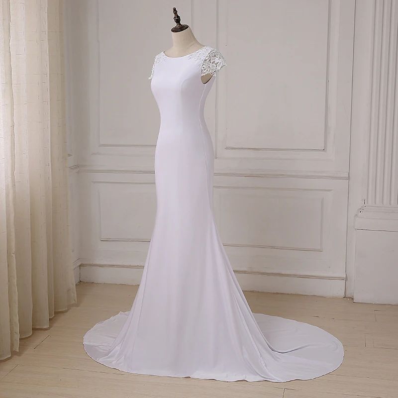 ADLN New Long White Mermaid Wedding Dresses Cheap Scoop Neck Open Back Beach Boho Gowns Court Train Robe De Mariage|robe de mariage|boho wedding