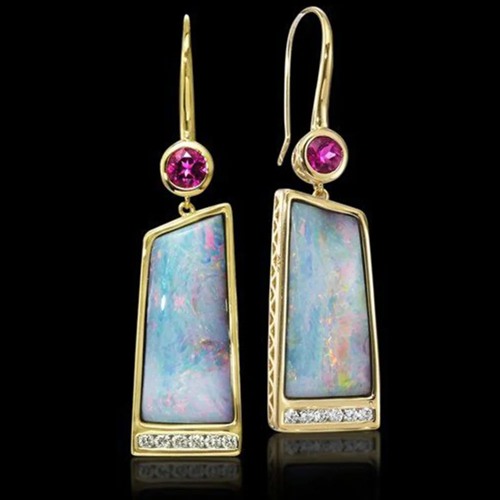 

Женские Висячие серьги с опалом, позолоченные серьги с фианитом, 14 к
