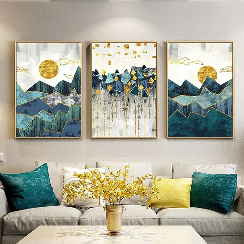 

Trendy Abstract Sunrise Scene Mountain Wall Art Canvas Painting Marble Picture Posters Prints Living Room Interior Home Decor
