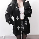 Черная уличная одежда стразы, готические пальто на молнии с капюшоном и длинным рукавом, Y2k, куртка для бега в стиле хип-хоп, корейская мода, спортивное пальто в стиле панк на молнии