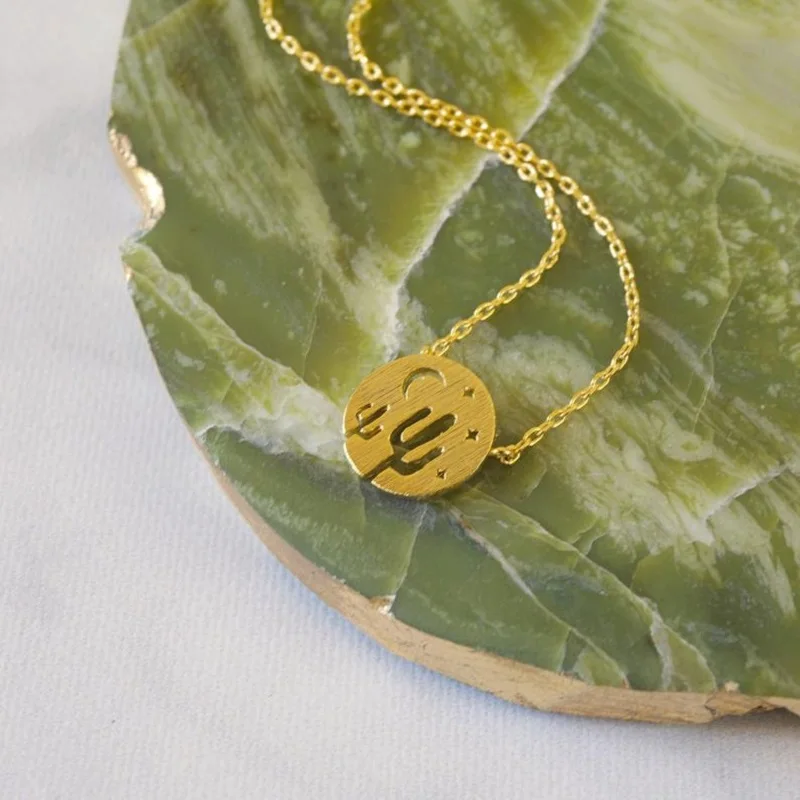 Женское колье кактус Золотистое Ожерелье минималистичное ювелирное изделие в