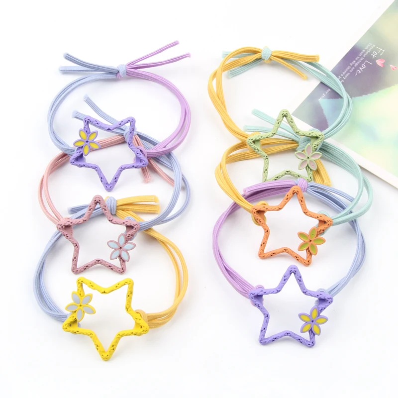 YYOUFU Woman Cute Candy Color Scrunchies Girls Star Elastic Hairband Korean Version Rubber Band Head Rope Hair Accessories | Детская