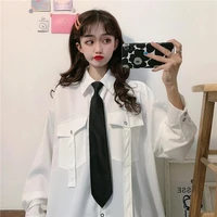 qweek women white shirt long sleeve tops with bow tie 2021 fashion japanese korean button up blouse to school oversized clothes