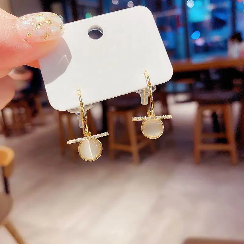 

Micro Pave Bar Opal Earrings For Women 2020 New Jewelry Delicate Simple Earings Korean Styles