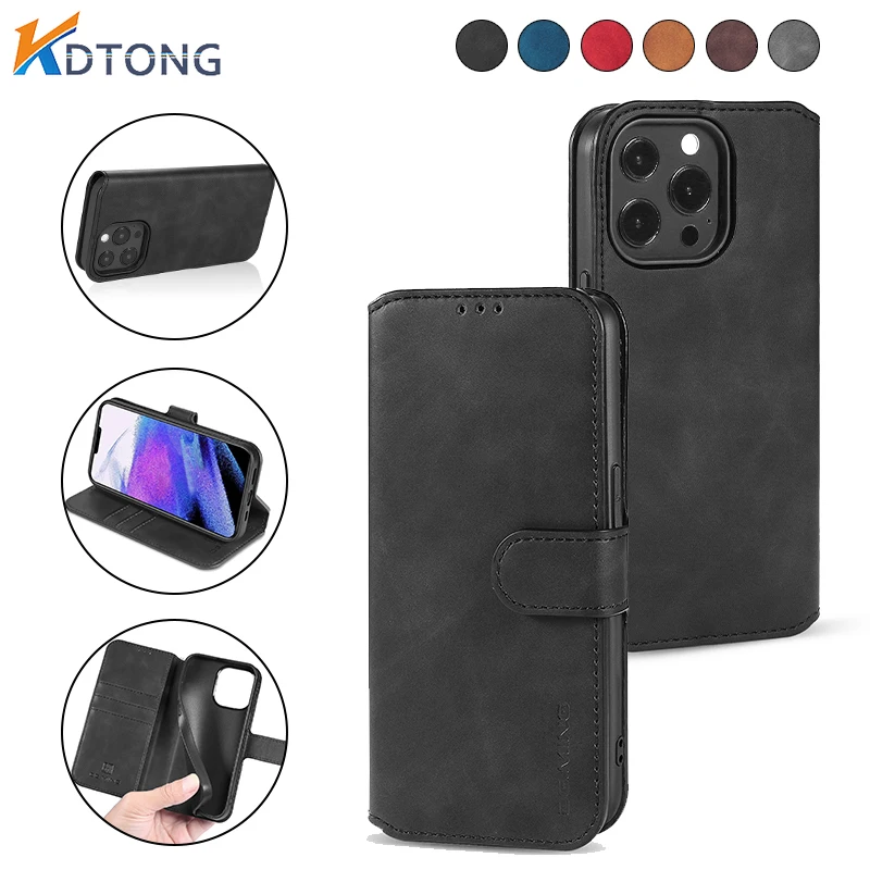 

Luxury Magnetic Leather Case For iPhone 13 13Pro Max Card Slot with Stand Coque Case For iPhone 13mini Flip Shockproof Cover