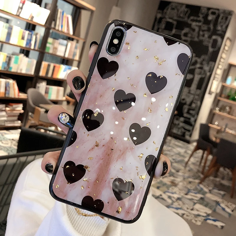 Роскошный Золотой фольгированный чехол с сердечком для iPhone 7 8 6 6S Plus блестящий