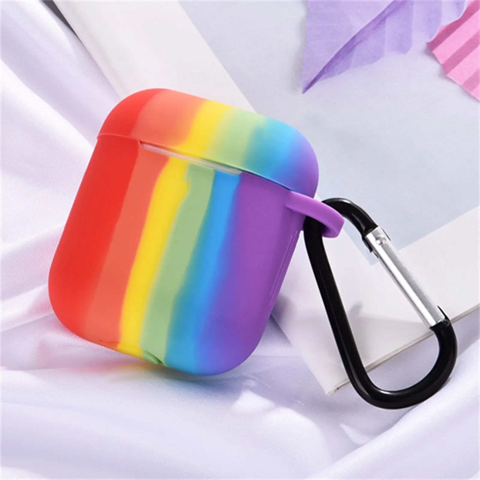 Радужный милый силиконовый чехол + брелок для AirpPods Pro Чехол AirPods 1/2 Apple Bluetooth