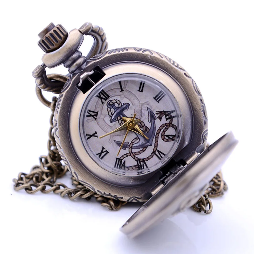 Маленькие кварцевые карманные часы с якорем руля мужское ожерелье цепочка